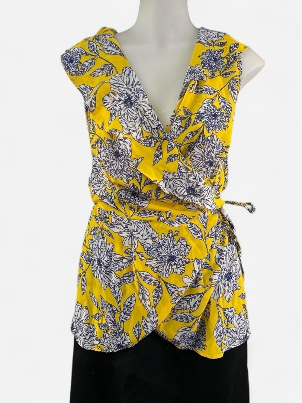 Feminine Yellow Floral Wrap Blouse